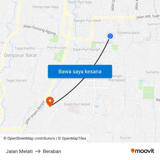 Jalan Melati to Beraban map