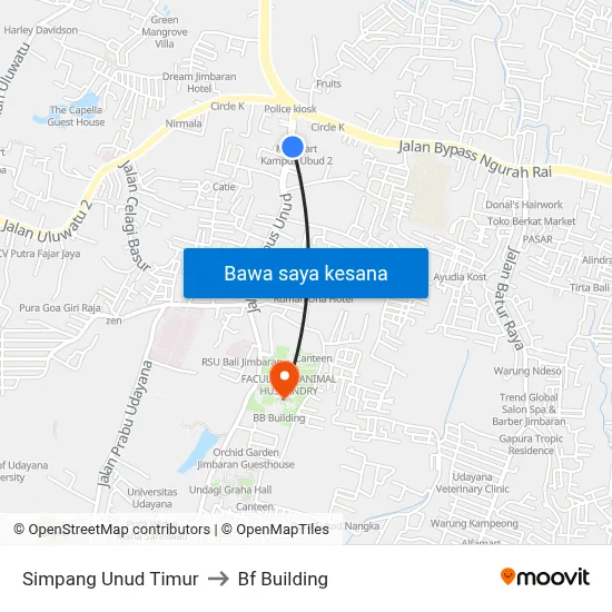 Simpang Unud Timur to Bf Building map