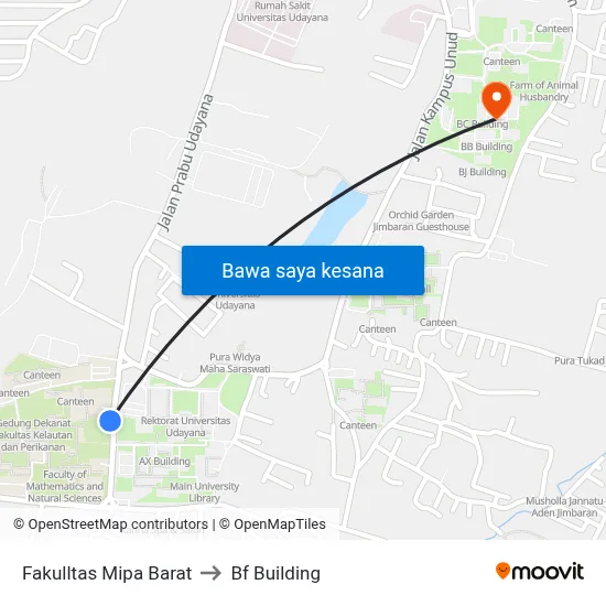 Fakulltas Mipa Barat to Bf Building map