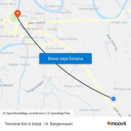 Terminal Km 6 Induk to Banjarmasin map