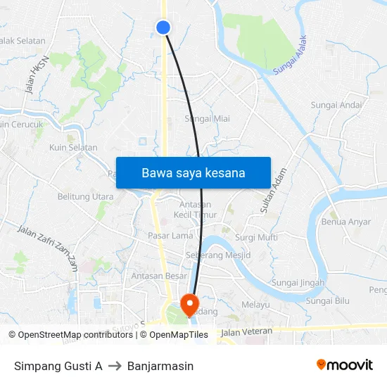 Simpang Gusti A to Banjarmasin map