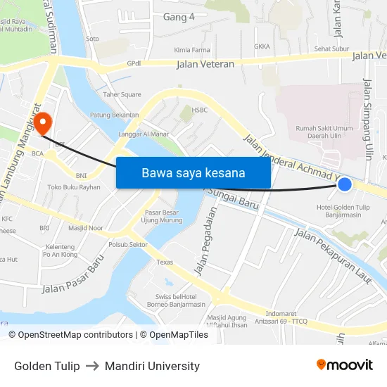Golden Tulip to Mandiri University map