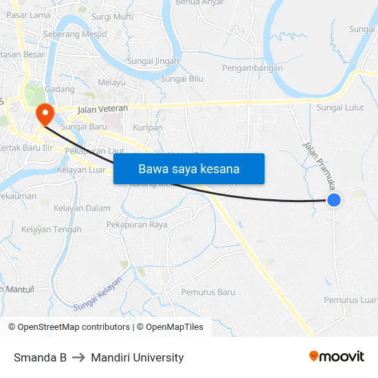 Smanda B to Mandiri University map