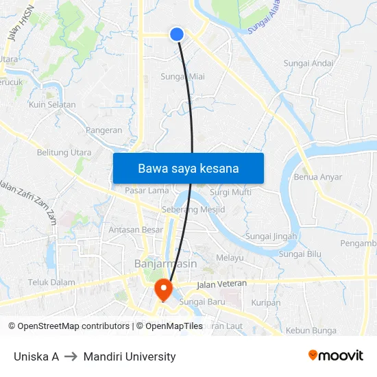 Uniska A to Mandiri University map