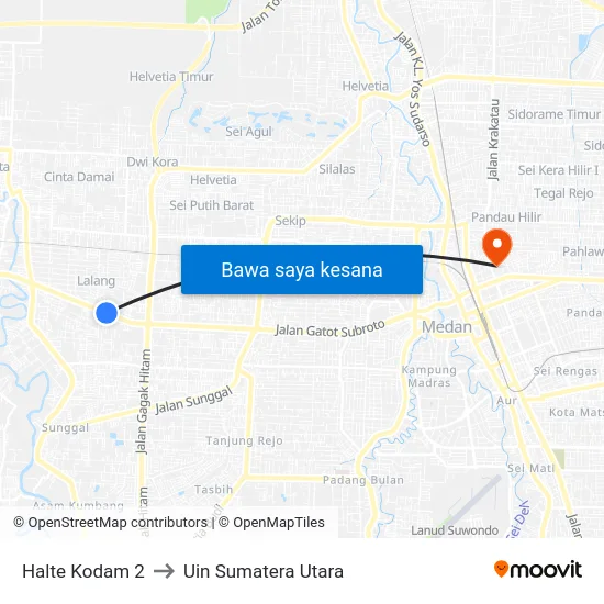 Halte Kodam 2 to Uin Sumatera Utara map