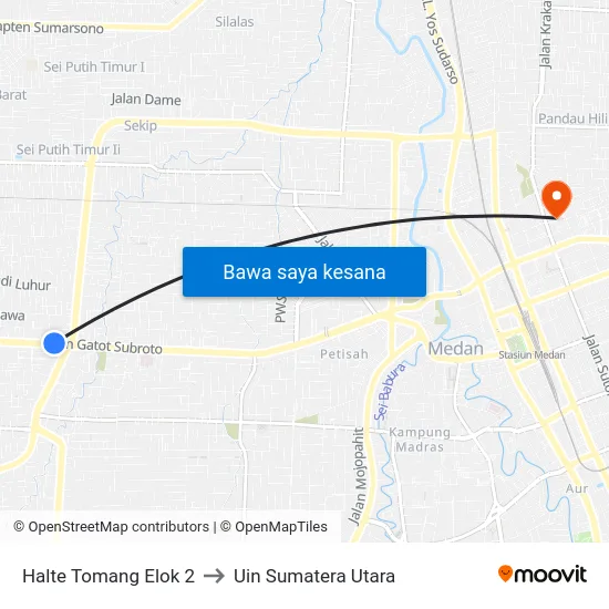 Halte Tomang Elok 2 to Uin Sumatera Utara map