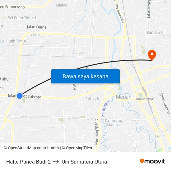 Halte Panca Budi 2 to Uin Sumatera Utara map