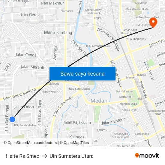 Halte Rs Smec to Uin Sumatera Utara map