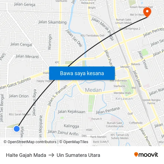 Halte Gajah Mada to Uin Sumatera Utara map