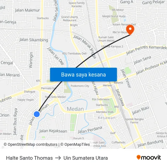 Halte Santo Thomas to Uin Sumatera Utara map