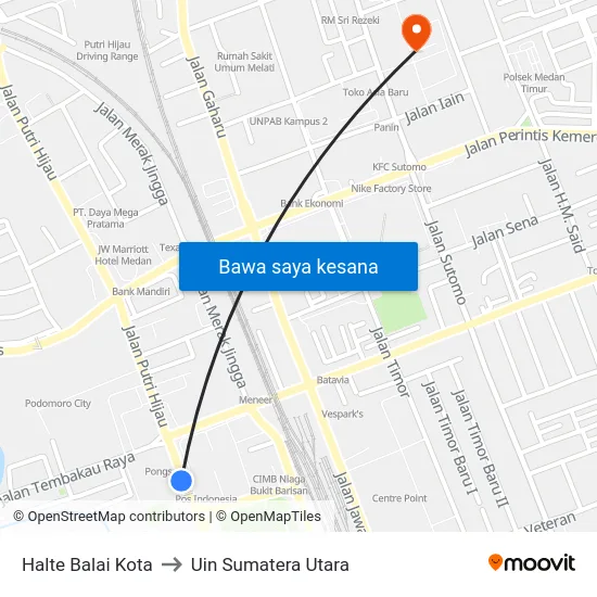 Halte Balai Kota to Uin Sumatera Utara map