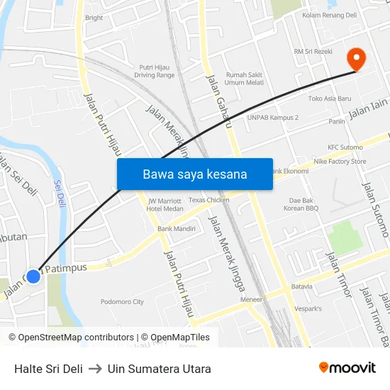 Halte Sri Deli to Uin Sumatera Utara map