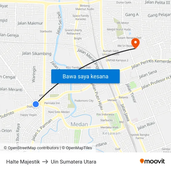 Halte Majestik to Uin Sumatera Utara map
