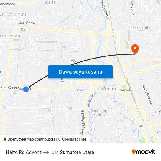 Halte Rs Advent to Uin Sumatera Utara map