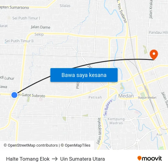 Halte Tomang Elok to Uin Sumatera Utara map