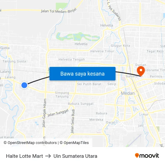 Halte Lotte Mart to Uin Sumatera Utara map