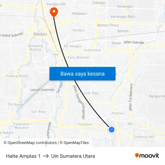 Halte Amplas 1 to Uin Sumatera Utara map