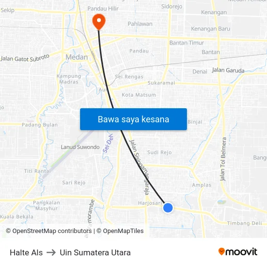 Halte Als to Uin Sumatera Utara map