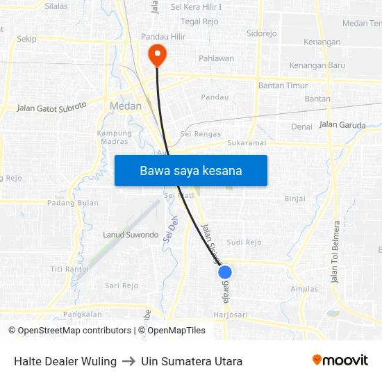 Halte Dealer Wuling to Uin Sumatera Utara map