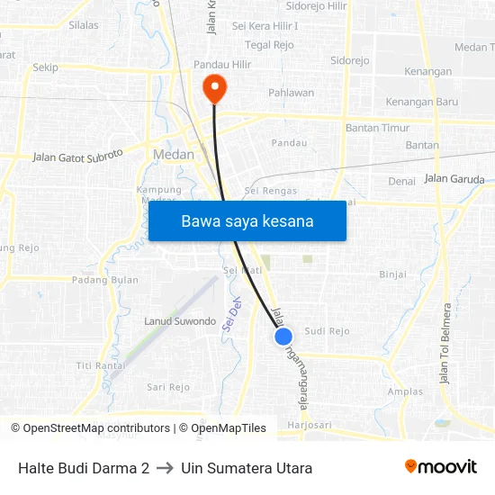 Halte Budi Darma 2 to Uin Sumatera Utara map