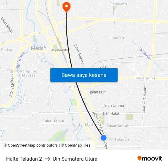 Halte Teladan 2 to Uin Sumatera Utara map