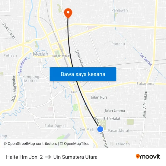 Halte Hm Joni 2 to Uin Sumatera Utara map