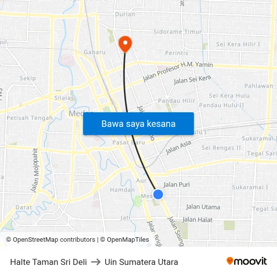 Halte Taman Sri Deli to Uin Sumatera Utara map
