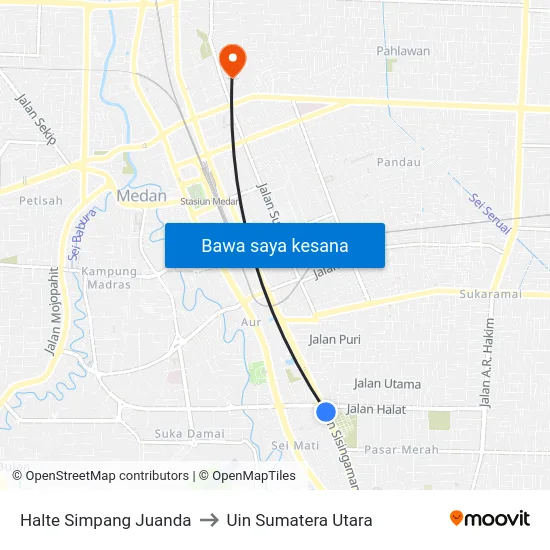 Halte Simpang Juanda to Uin Sumatera Utara map