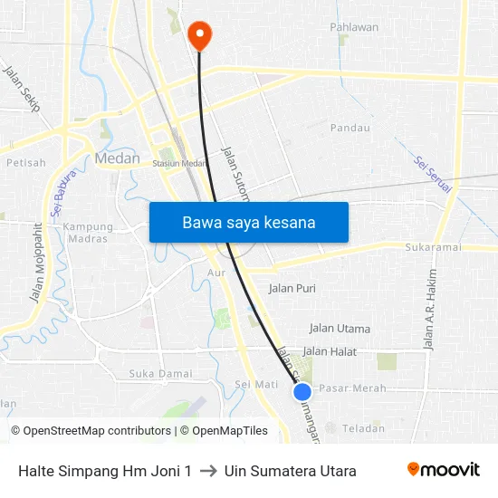 Halte Simpang Hm Joni 1 to Uin Sumatera Utara map