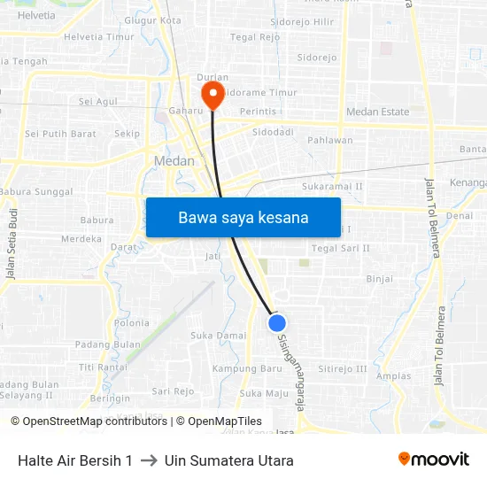 Halte Air Bersih 1 to Uin Sumatera Utara map