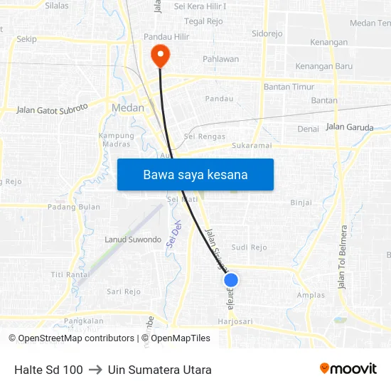 Halte Sd 100 to Uin Sumatera Utara map