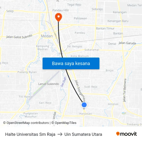 Halte Universitas Sm Raja to Uin Sumatera Utara map