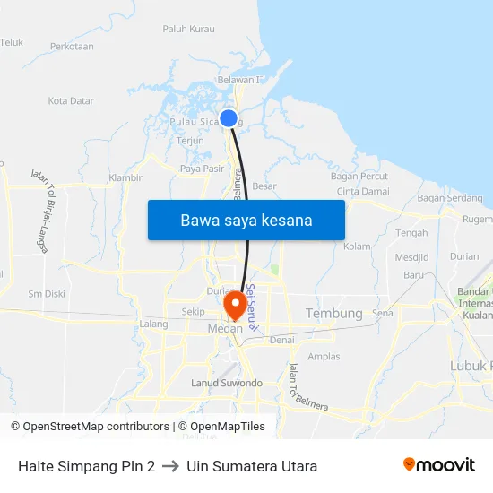 Halte Simpang Pln 2 to Uin Sumatera Utara map