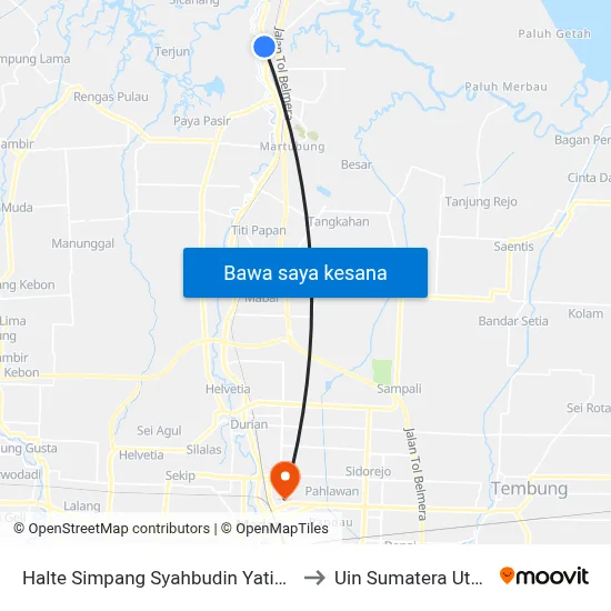 Halte Simpang Syahbudin Yatim 2 to Uin Sumatera Utara map