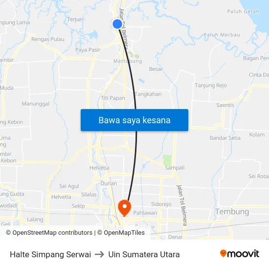 Halte Simpang Serwai to Uin Sumatera Utara map