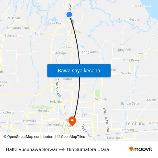 Halte Rusunawa Serwai to Uin Sumatera Utara map