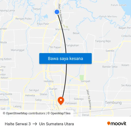 Halte Serwai 3 to Uin Sumatera Utara map