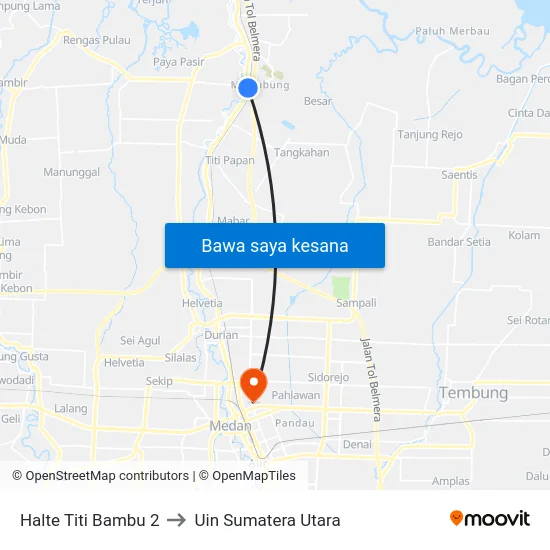 Halte Titi Bambu 2 to Uin Sumatera Utara map