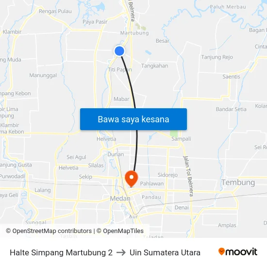 Halte Simpang Martubung 2 to Uin Sumatera Utara map