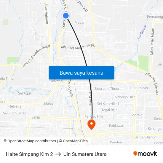 Halte Simpang Kim 2 to Uin Sumatera Utara map