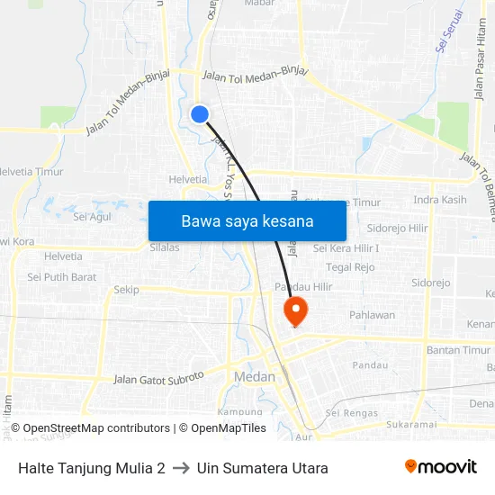 Halte Tanjung Mulia 2 to Uin Sumatera Utara map