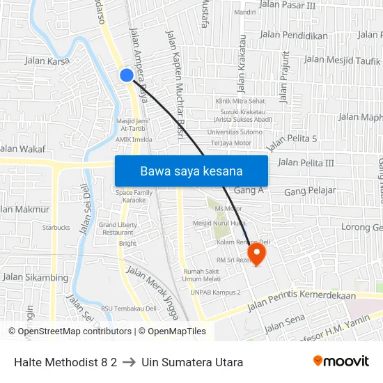 Halte Methodist 8 2 to Uin Sumatera Utara map