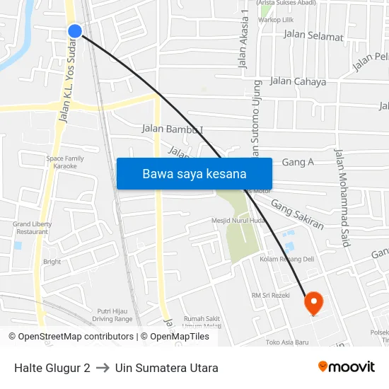 Halte Glugur 2 to Uin Sumatera Utara map