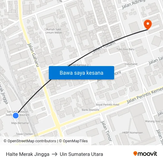 Halte Merak Jingga to Uin Sumatera Utara map
