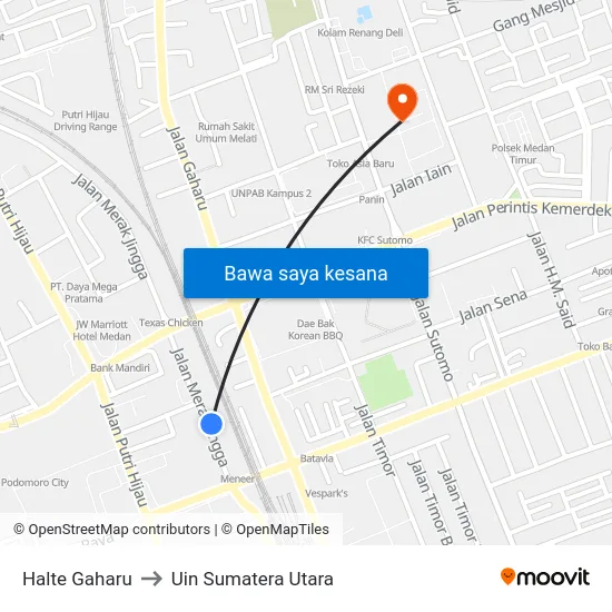 Halte Gaharu to Uin Sumatera Utara map