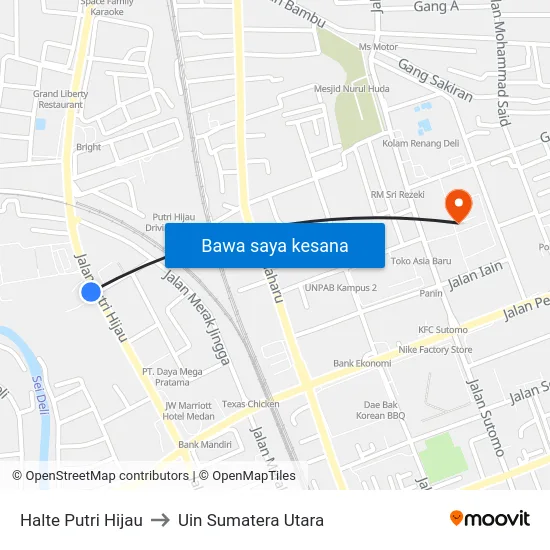Halte Putri Hijau to Uin Sumatera Utara map