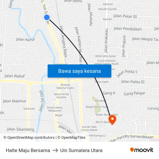 Halte Maju Bersama to Uin Sumatera Utara map