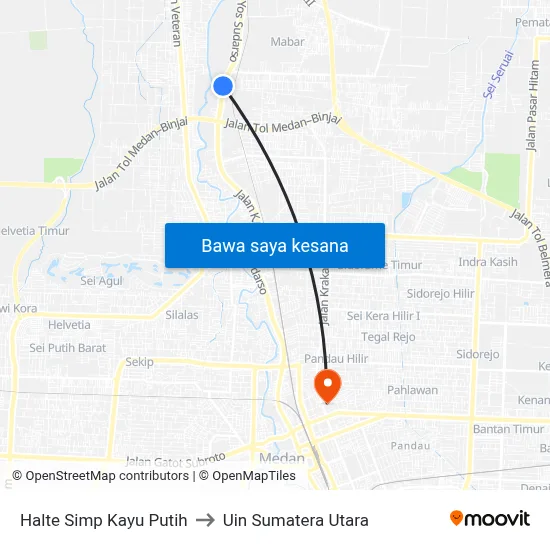 Halte Simp Kayu Putih to Uin Sumatera Utara map