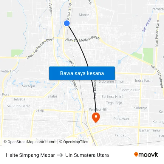 Halte Simpang Mabar to Uin Sumatera Utara map