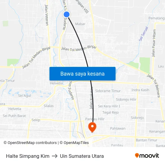 Halte Simpang Kim to Uin Sumatera Utara map